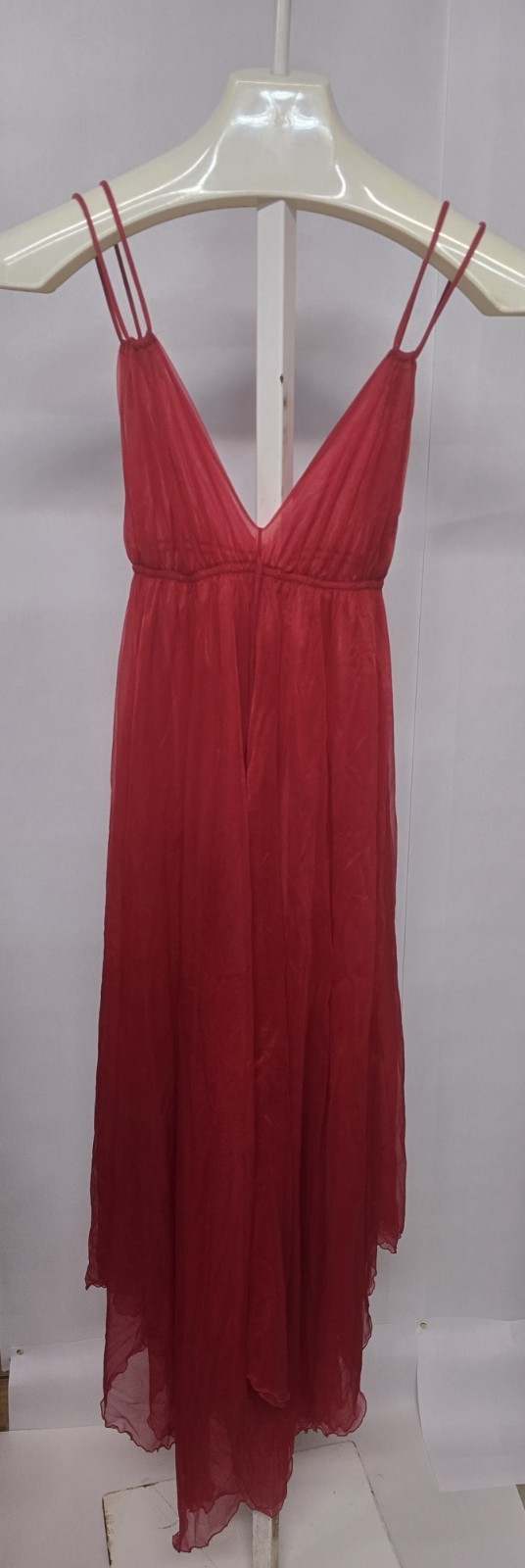 Intimé California Red Chiffon Nightgown Full Length, Double Layer Sheer Boudoir