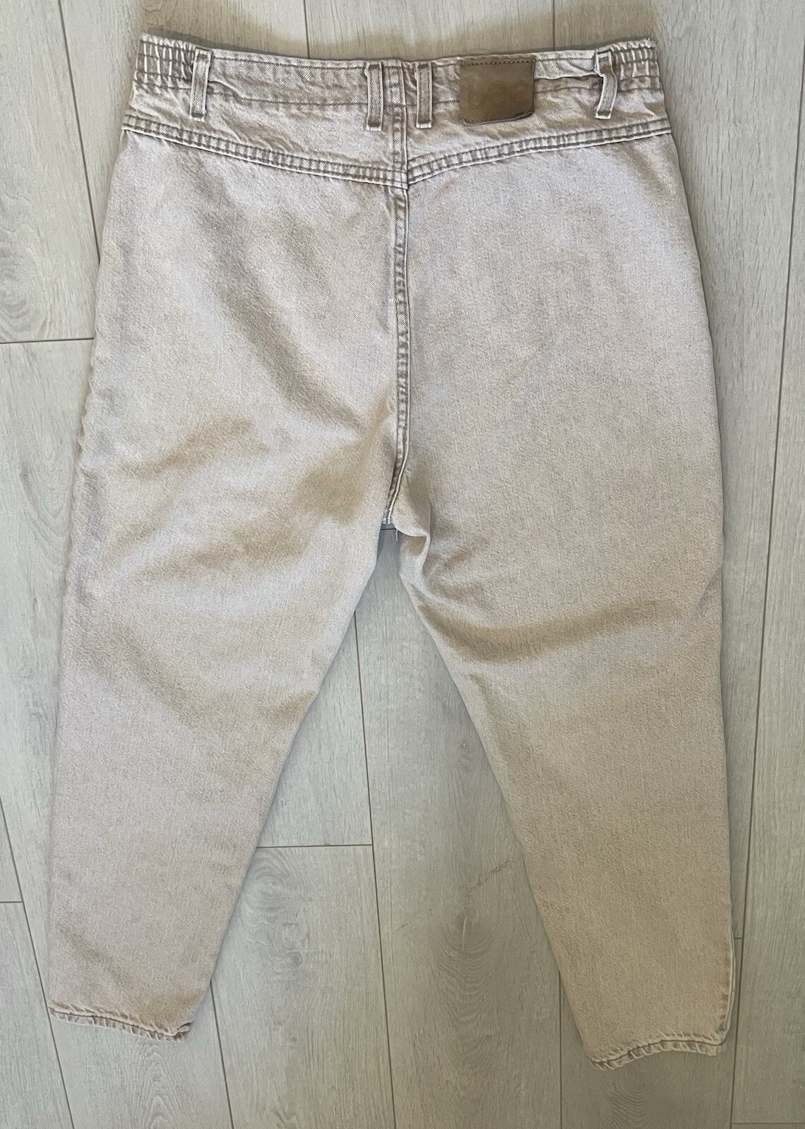 Vintage Women’s Khaki Elastic Waist Tapered Mom Jeans Relaxed Fit 34 x 30