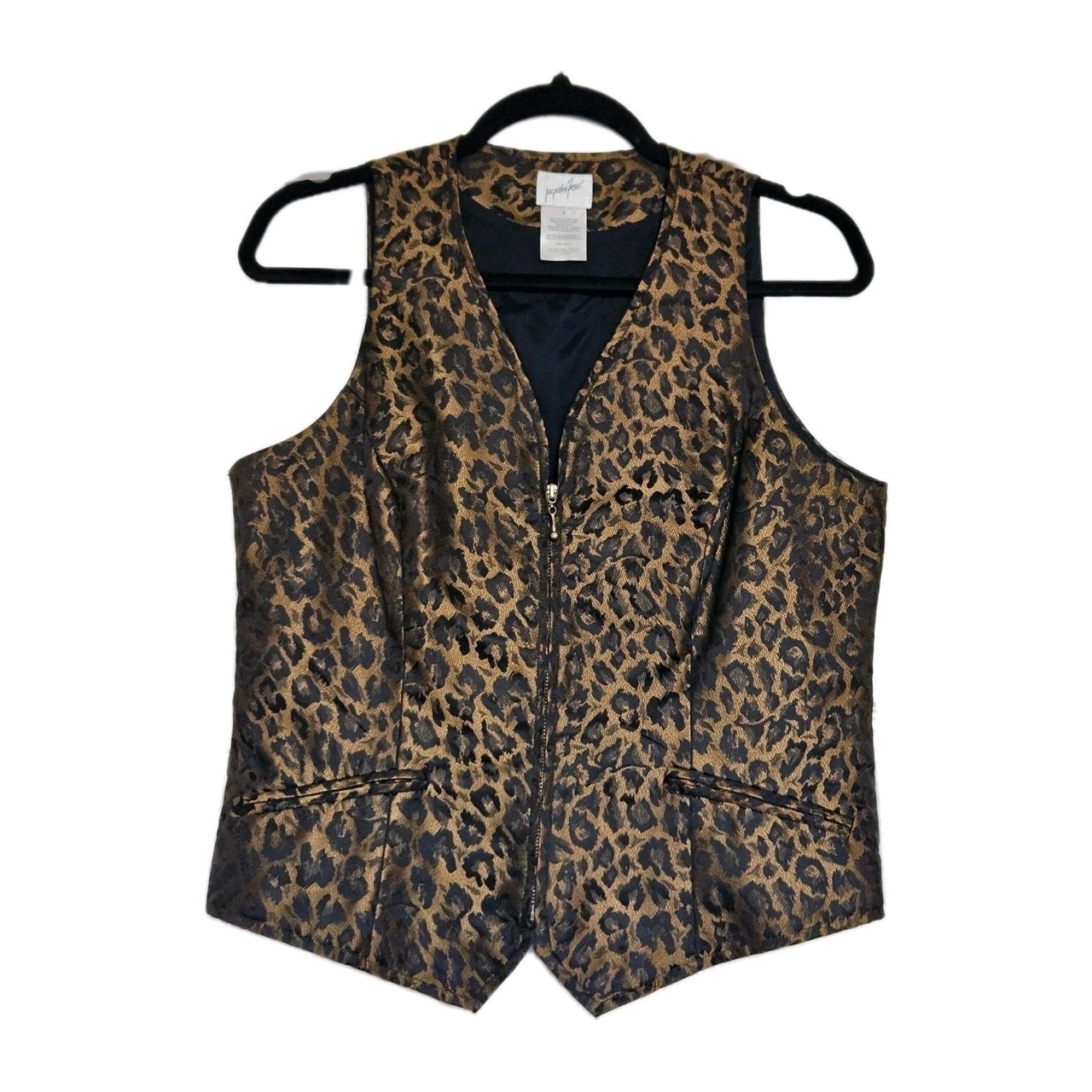 Vtg Jacqueline Ferrar Animal Print Leopard Cheetah Shiny Zipper Vest 4