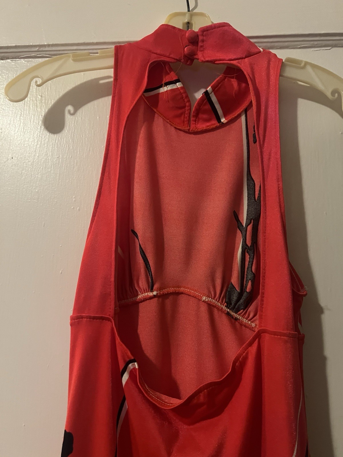 Vintage 70s Jantzen Halter Maxi Dress | Abstract Print | Orange + Black | Size M