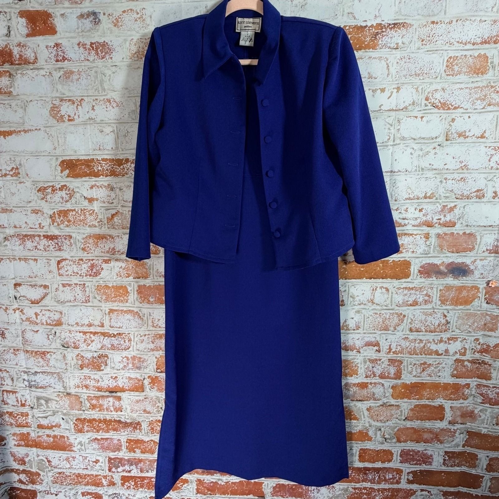 Karin Stevens Dress Set Womens 8P Blue Jacket Maxi Two Piece Petite Vintage