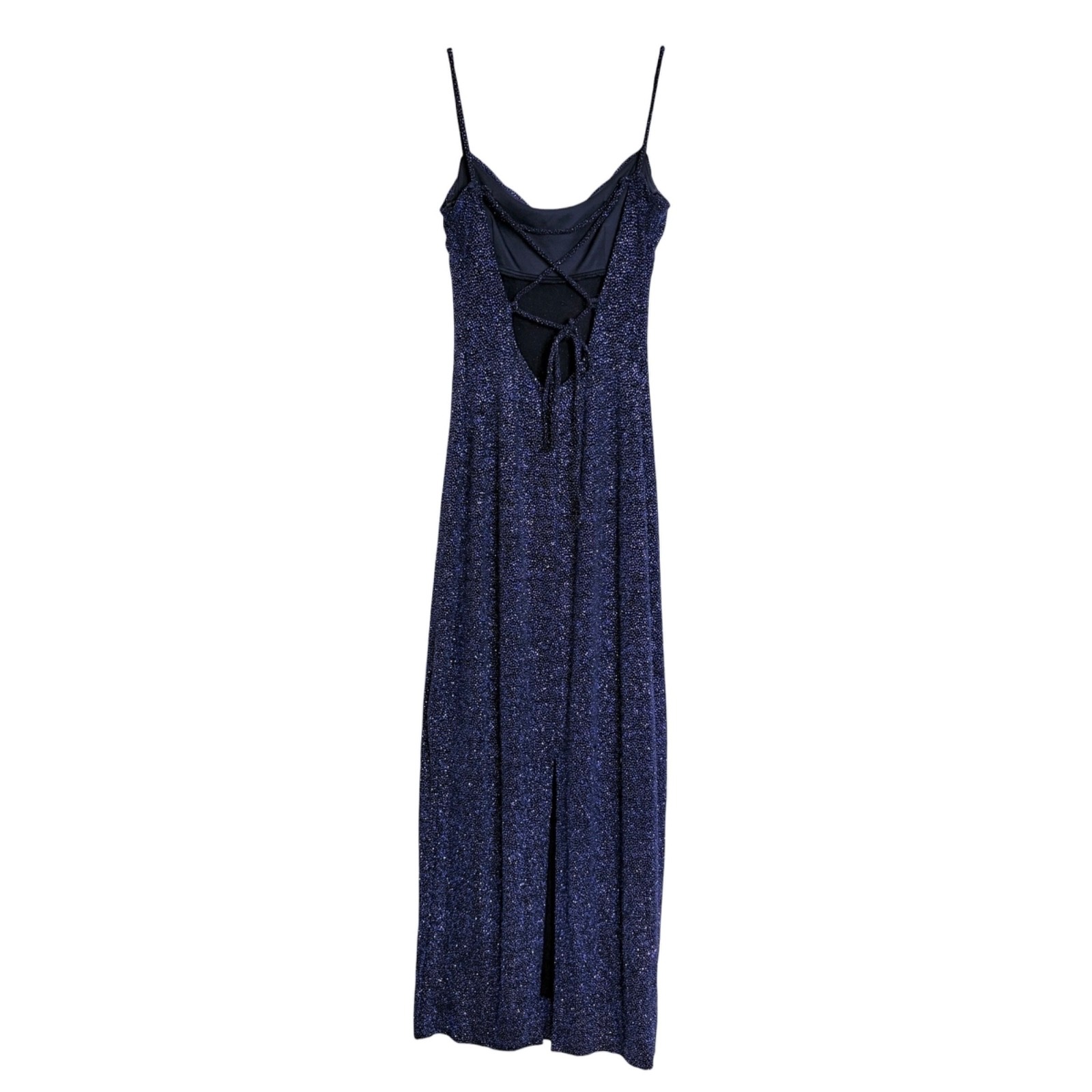 Vintage 90s Evening Dress Jodi Kristopher Navy Glitter Sparkle Maxi Slip XS / S