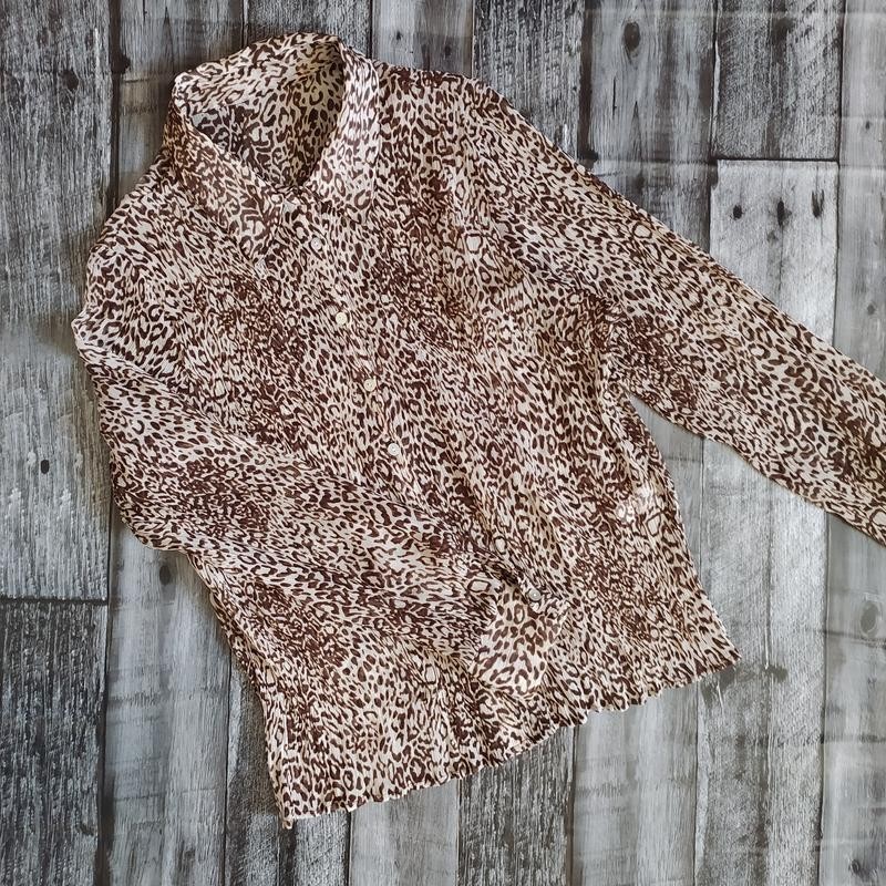 Vintage Y2K Leopard Print Plisse Blouse L