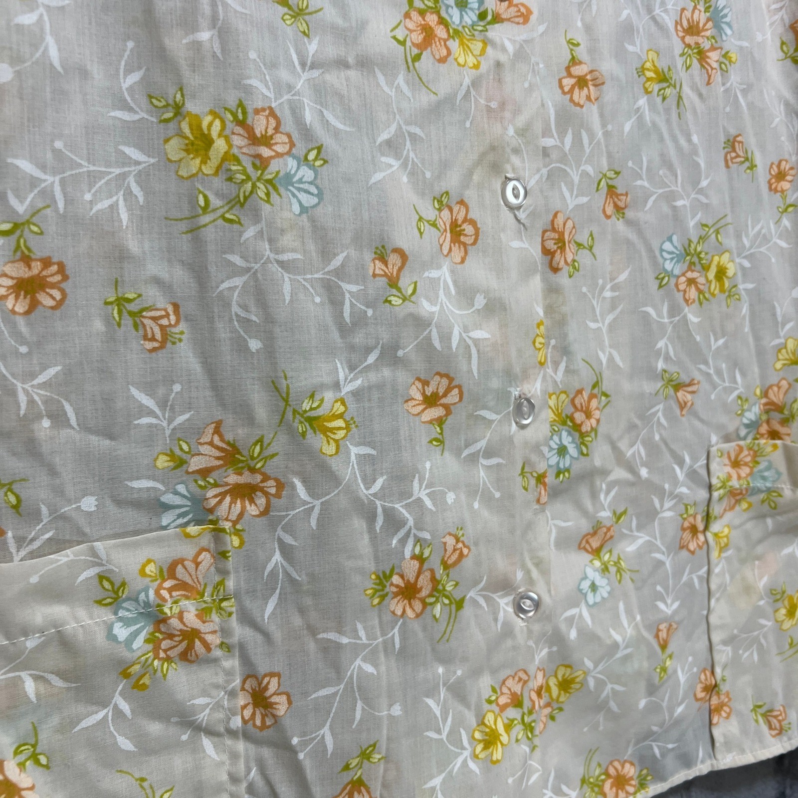 VTG Handmade Floral Sleeveless Button Down Shirt Blouse Cottage Hippy Retro Top