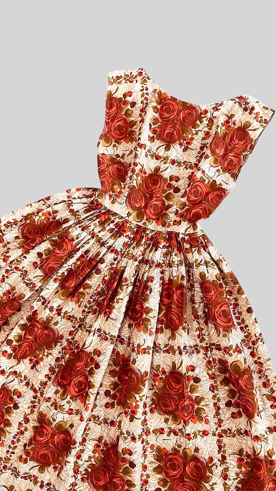 1950s 1960s Rose Print Cotton Sundress Floral Novelty Roses Bouquet Pinup Dress