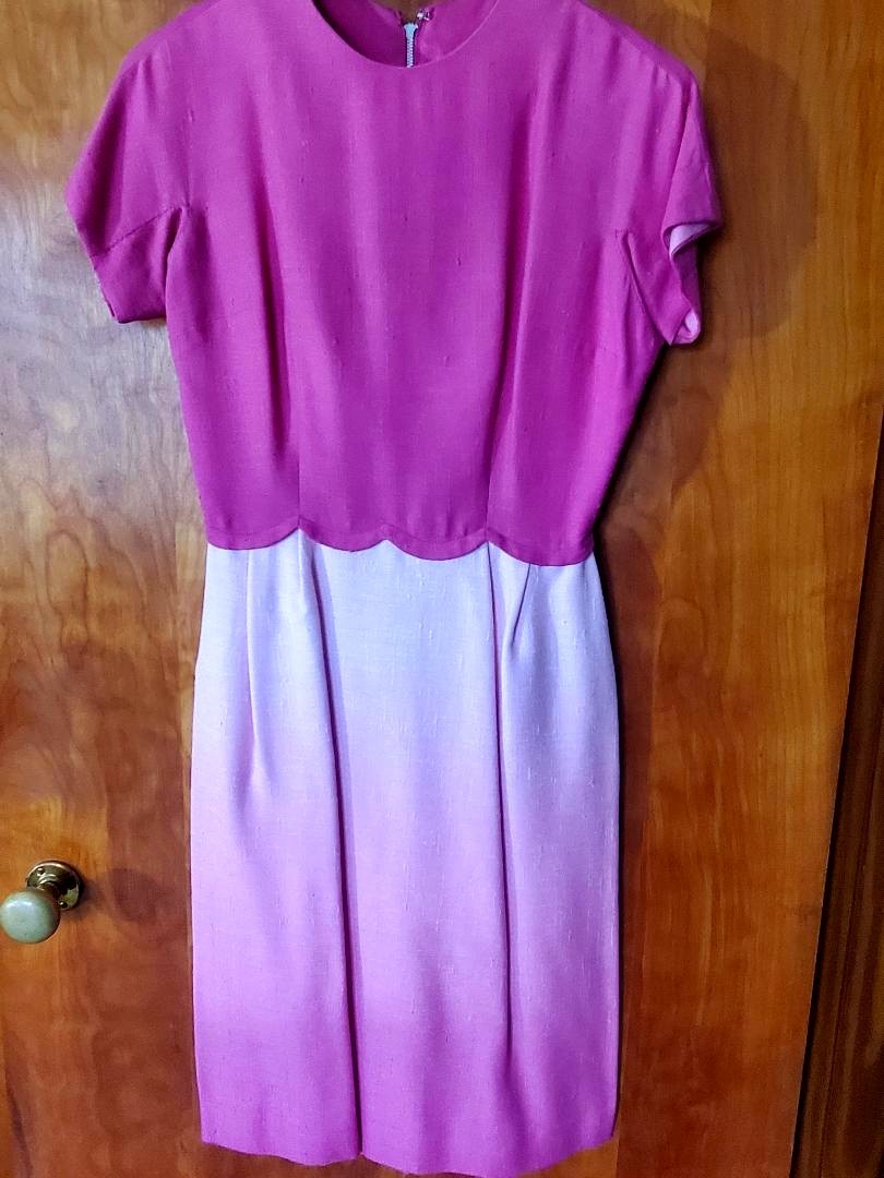 VINTAGE early 1960s special occasion dress, magenta/pink , Sz S, bridesmaid