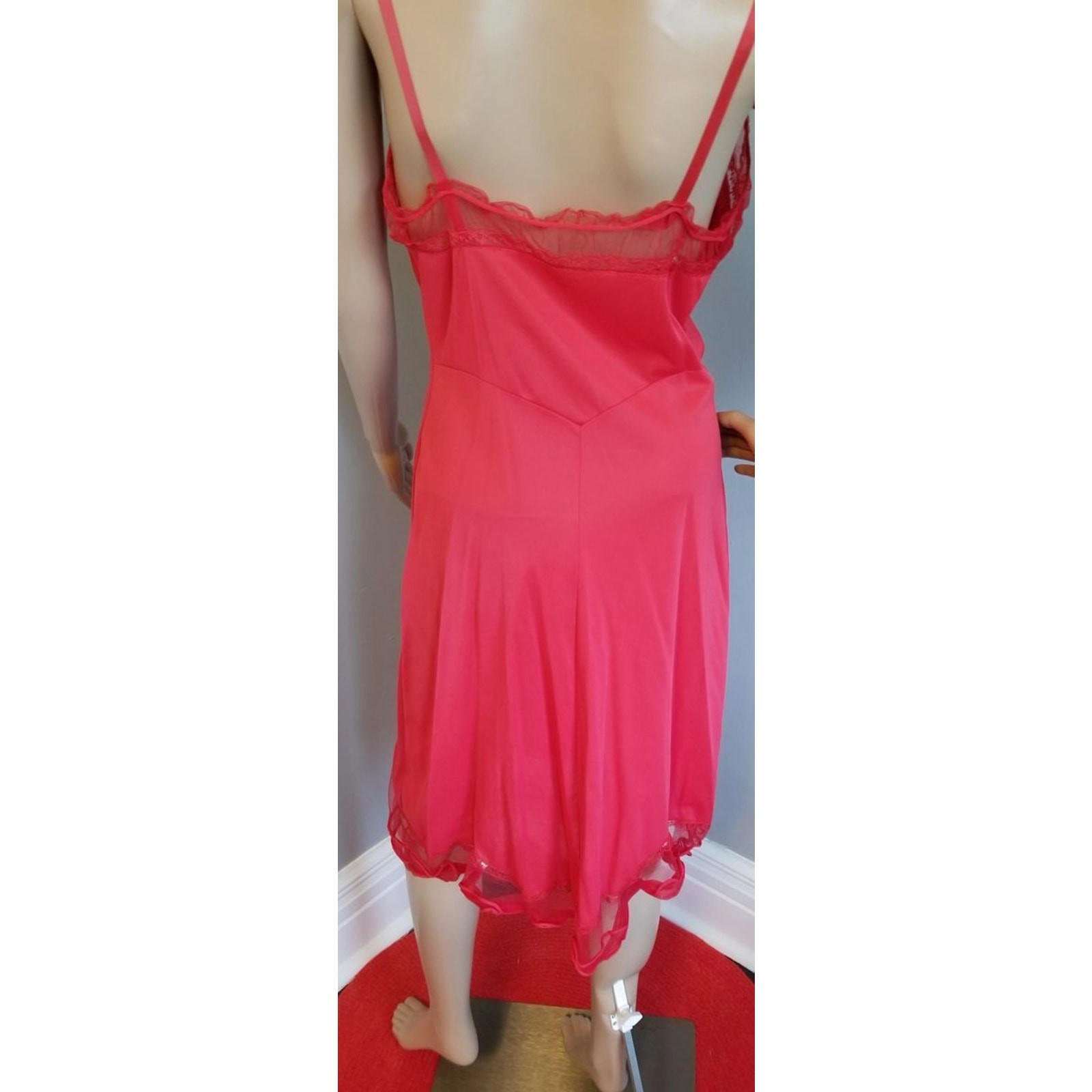 50s Mojud Red Nylon Slip Sheer Bust Hem Full Slip Size – M 36