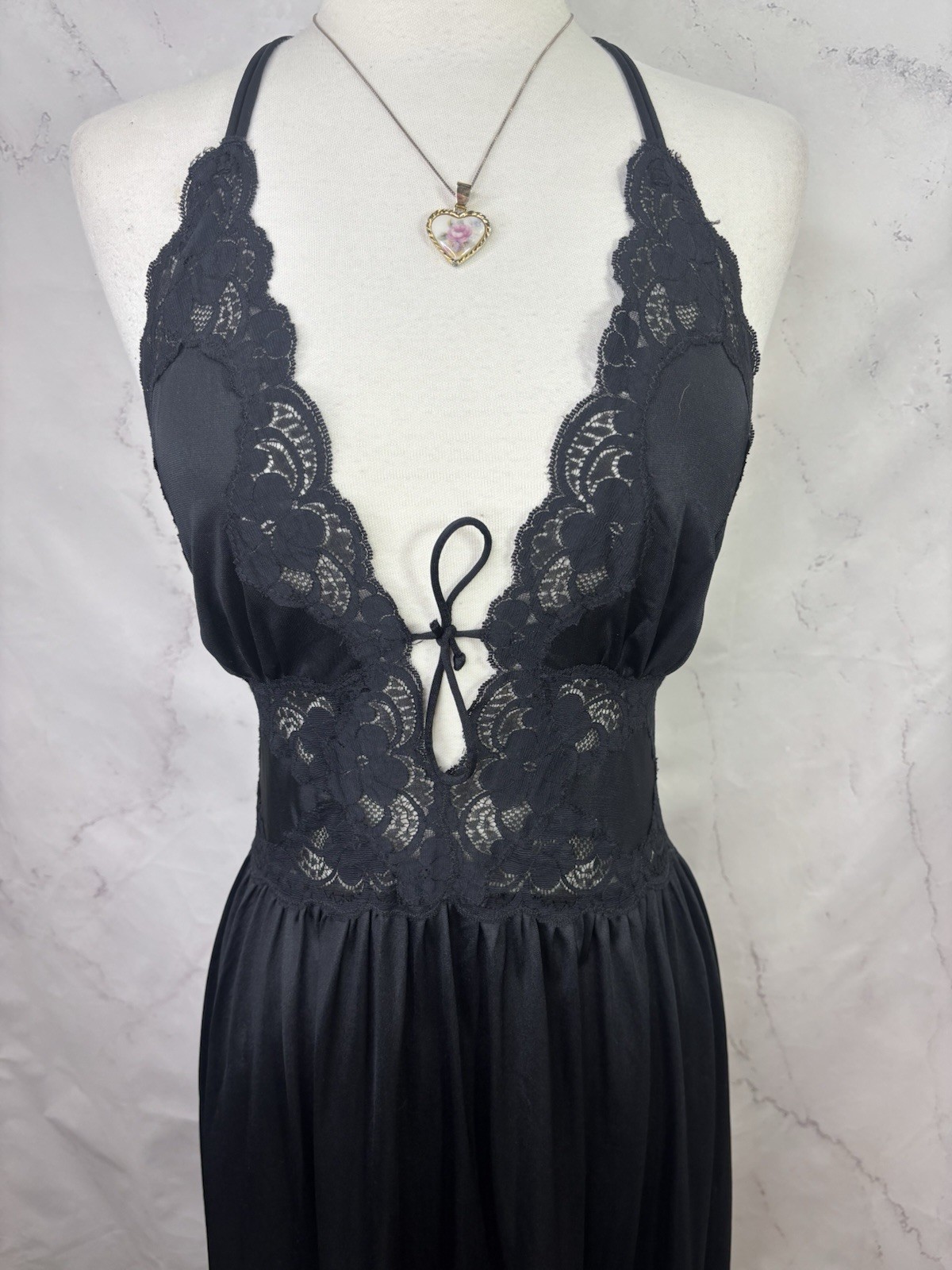 Vtg 70s Lily Of France Full Sweep Slip Dress M Black Old Hollywood Whimsigoth