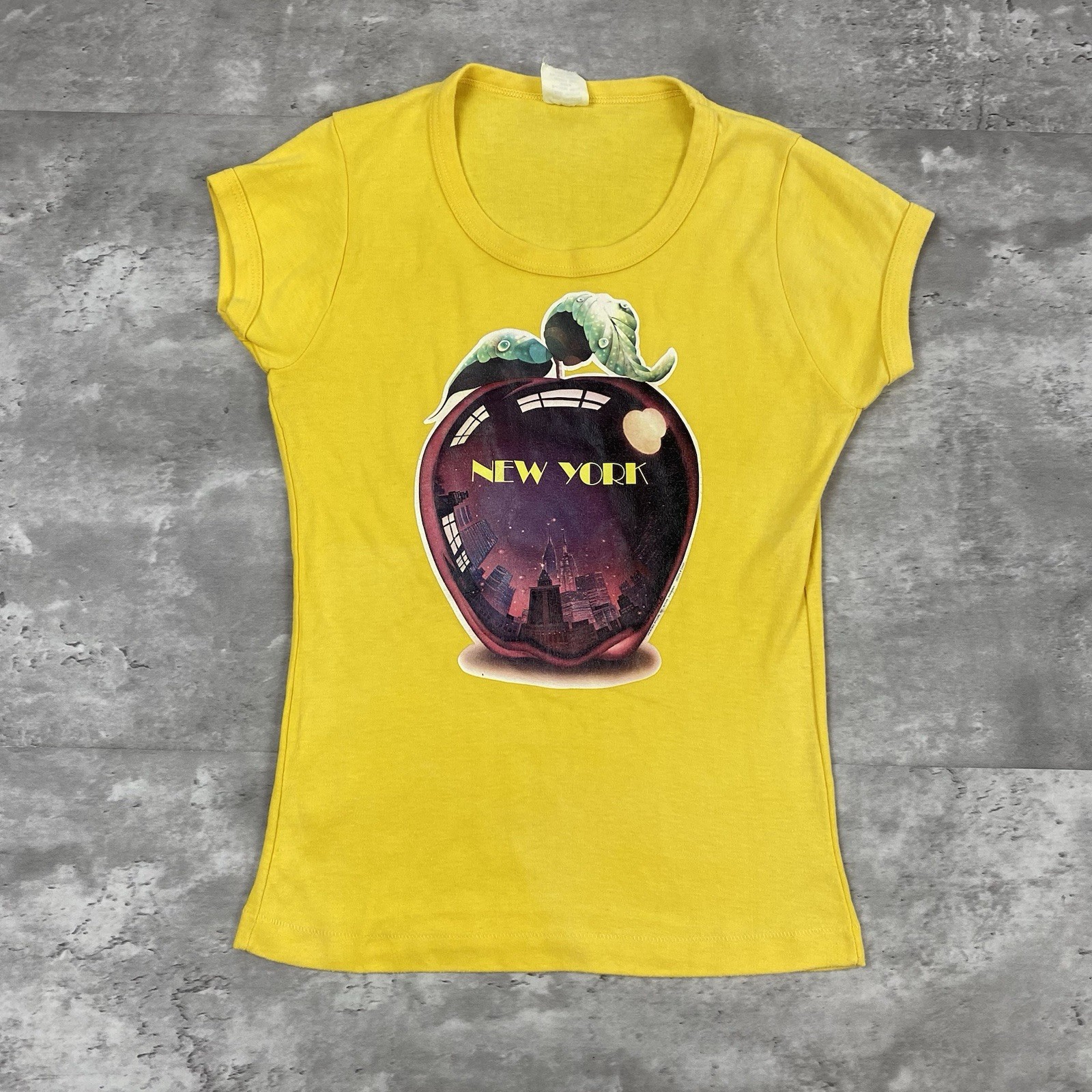 vintage 70s NEW YORK CITY BIG APPLE ringer baby doll t shirt yellow
