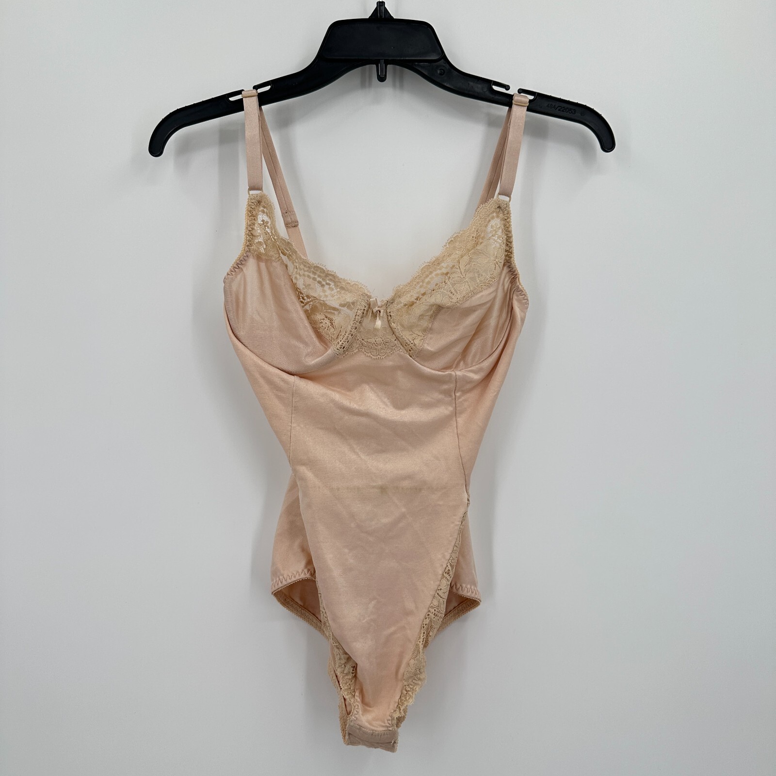 Vintage Bodysuit Womens M Tan Floral Lace One Piece Underwired Stretch Lingerie