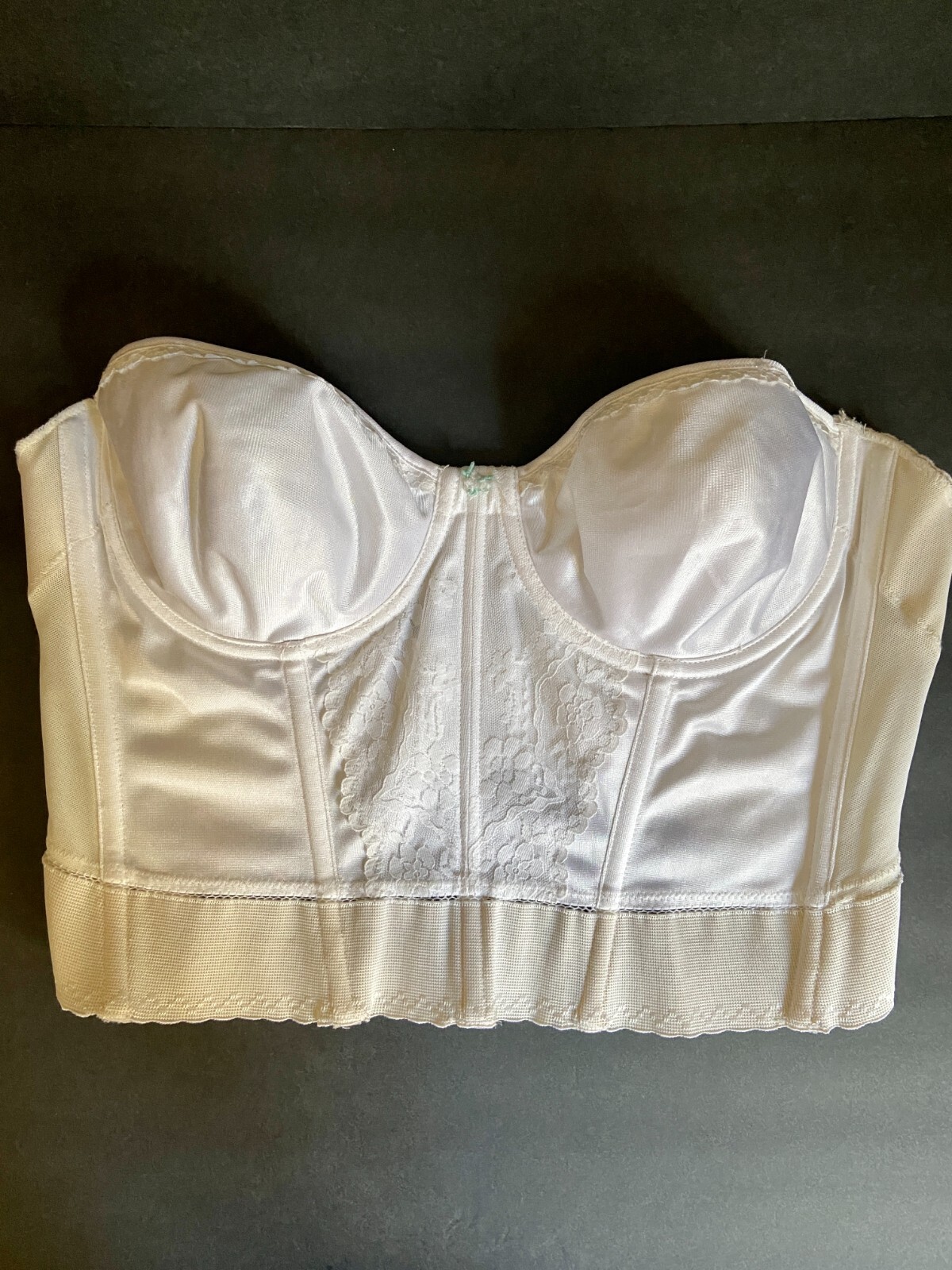 Vintage Lady Marlene 36B White Lace Bustier Underwire Bra Corset Blue Bow