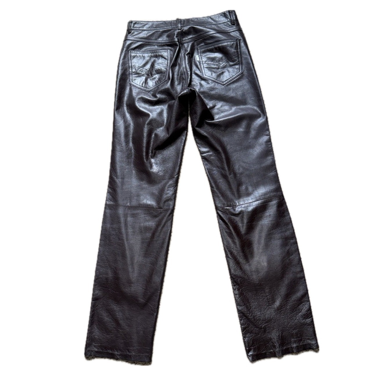🟤 SETTLER Dark Brown Genuine Leather Raw Hem Pants | Vintage Glam Y2K | 30×32