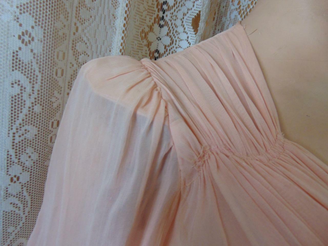 1940s ORIGINAL DESIGN PINK CHIFFON LONG DRESS PUFF BALLOON SLEEVES 24 W