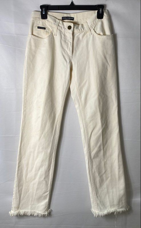 Vintage Y2K Dolce & Gabbana Women&rsquo;s Beige Raw Hem Frayed Jeans Made Italy Sz 28