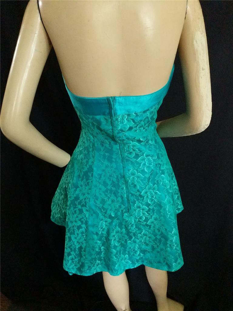 1980&rsquo;sVINTAGE TURQUOISE STRAPLESS SHORT PROM L.A.GLO DRESS -34&Prime; BUST-USA