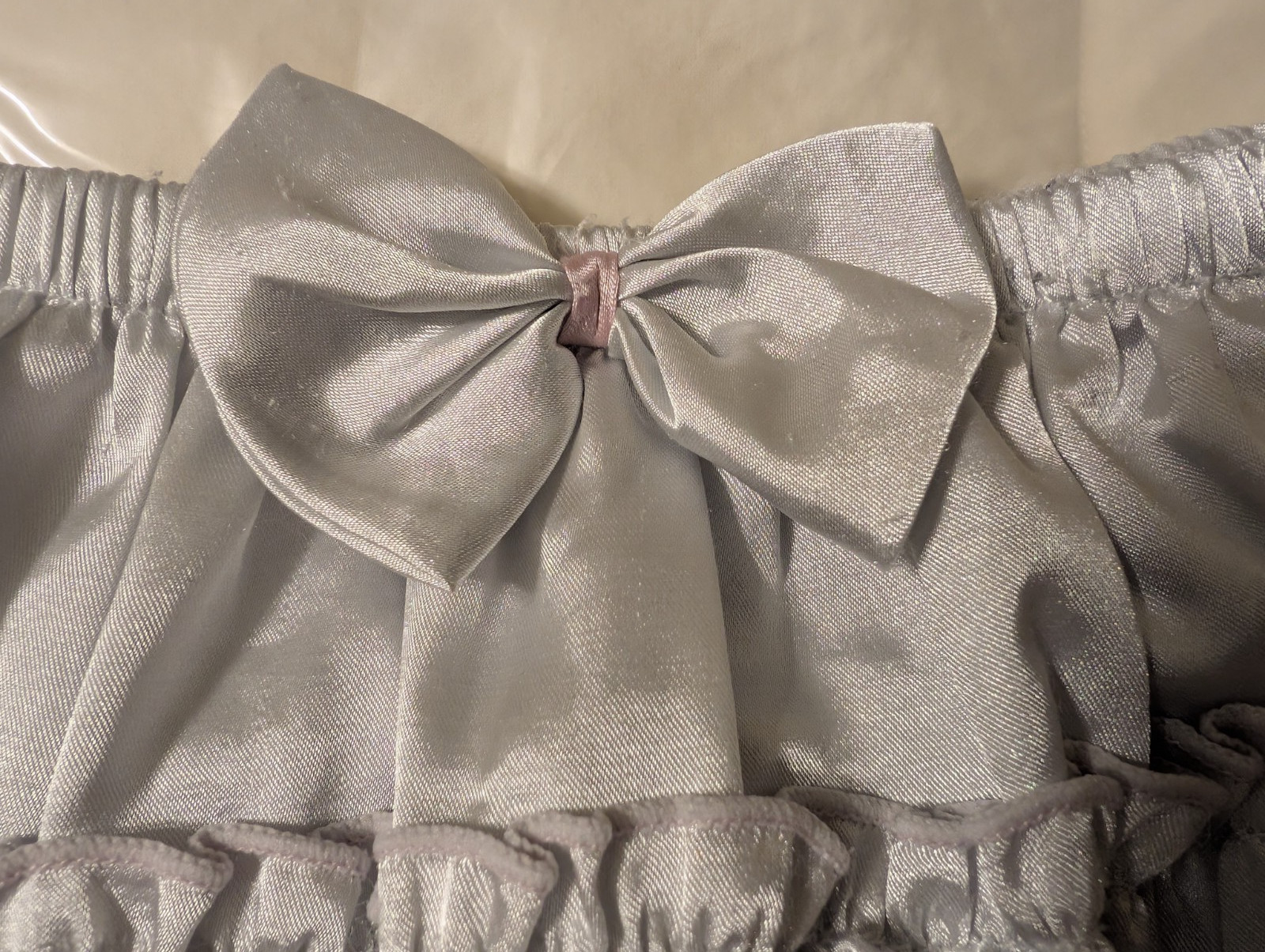 Satini Frilly Silver Sissy Ruffled French Knickers Silky Satin