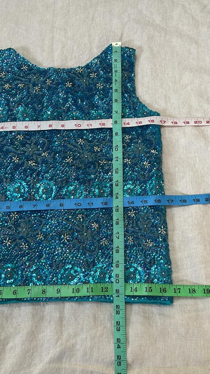 Gorgeous 1960&rsquo;s fully sequined and beaded turquoise tank top Hong Kong
