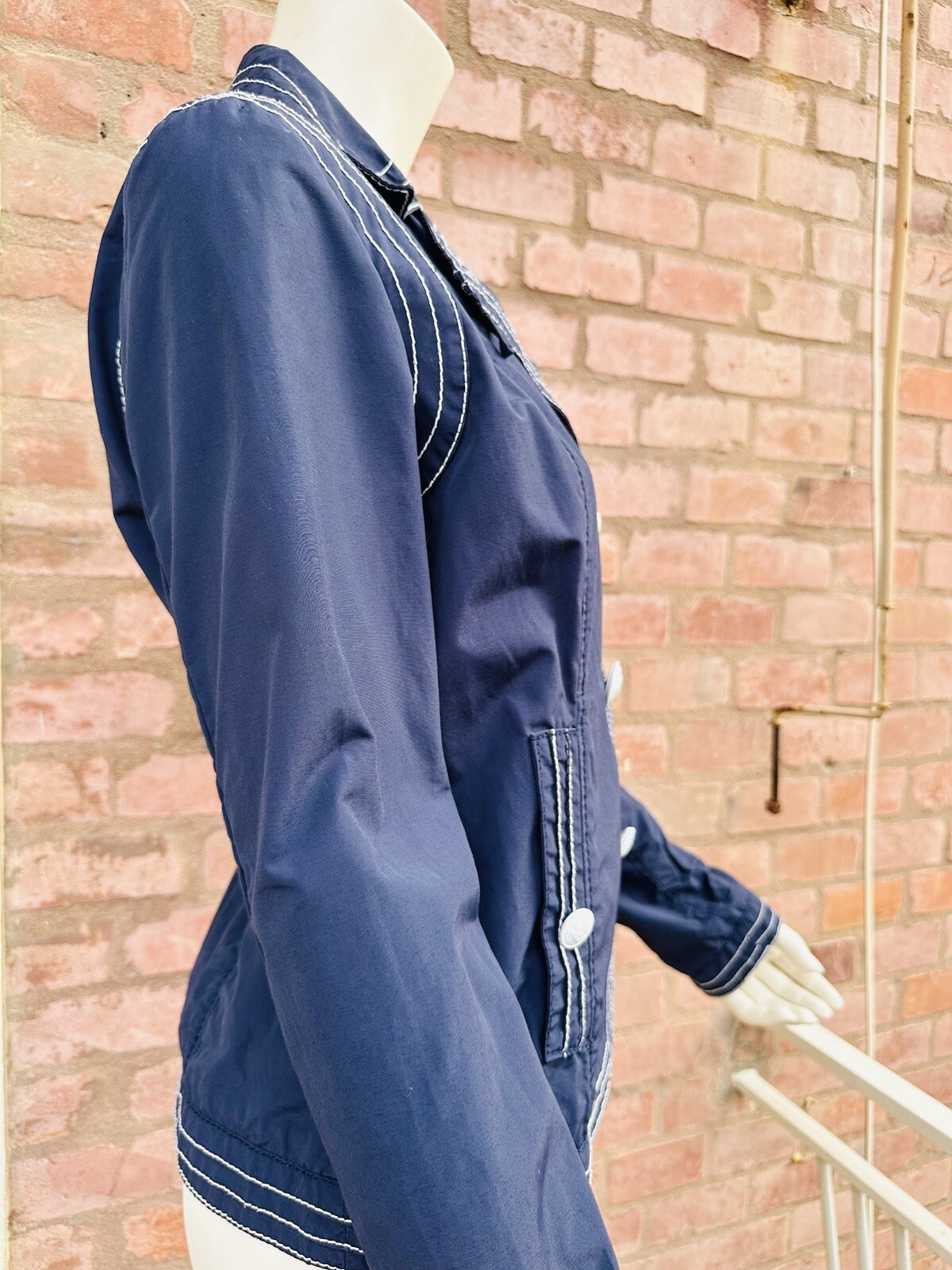 MOSCHINO Blazer Jacket Short Navy Blue White Popeye Buttons Cartoon Size IT 46 L