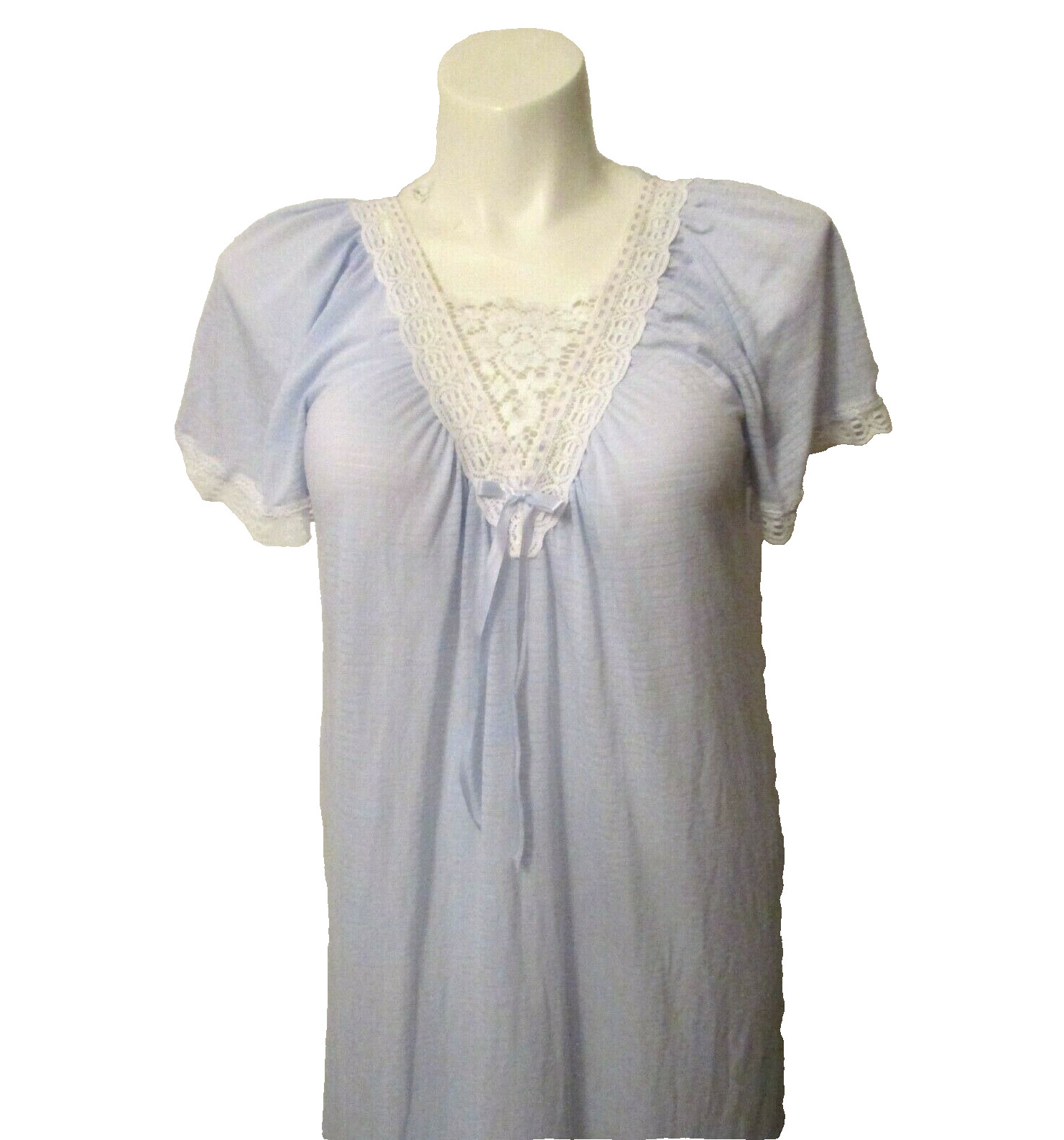 Sears Famous Bodies Soft Blue Poly Lace Trim Full Length Nightgown M USA made