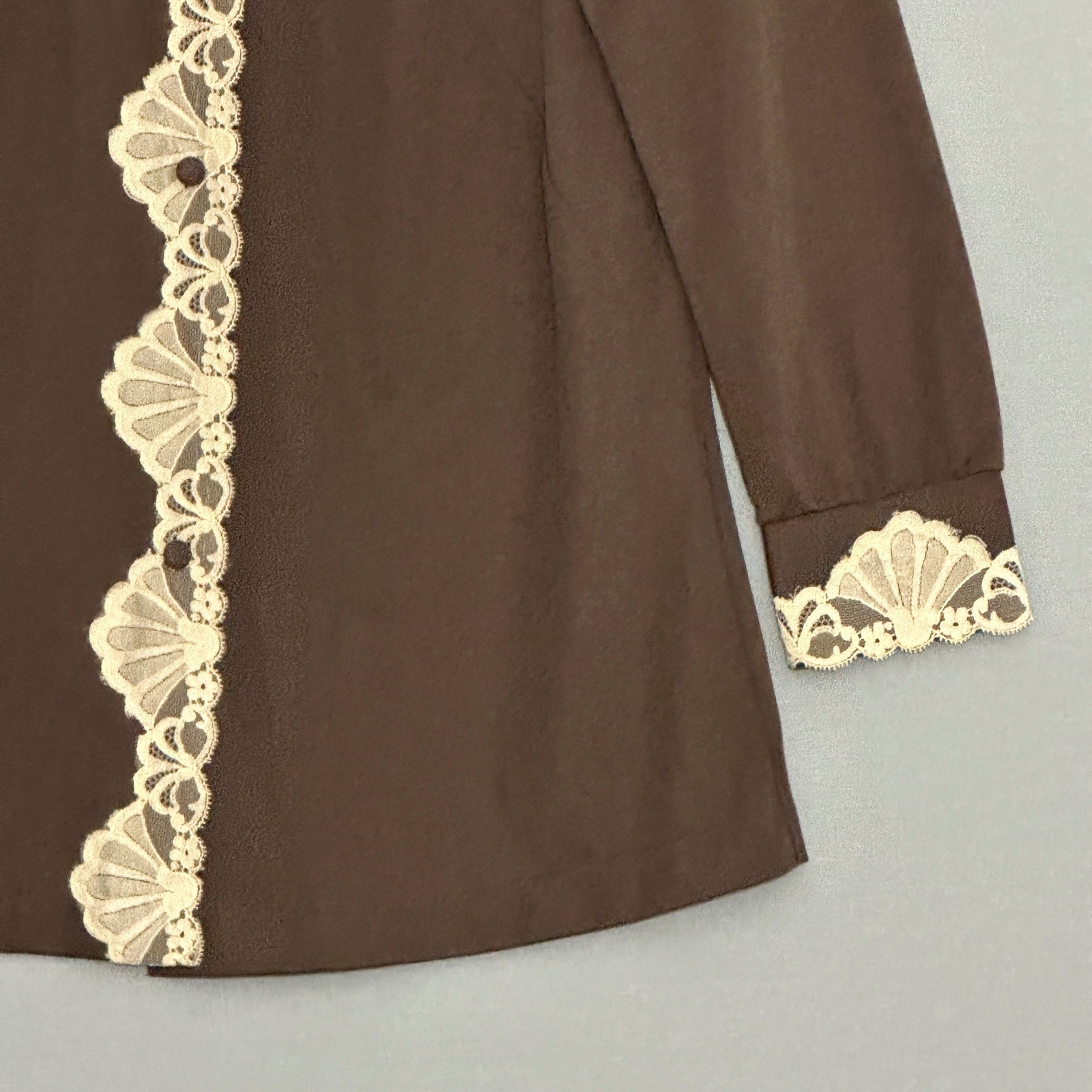 VTG 60s Emilio Pucci Formfit Rogers Womens Top 8 Brown Lace Trim Retro Romantic