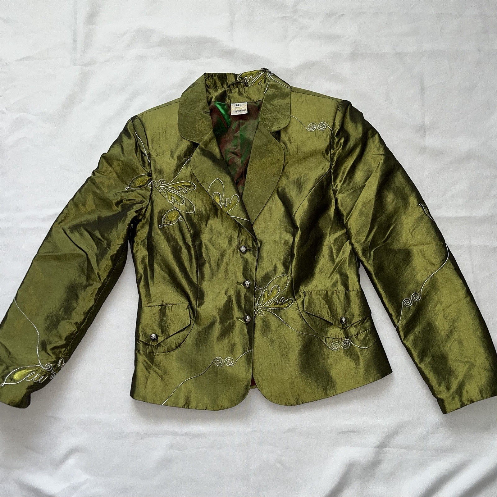 VTG Olive Green Woman’s Embroidered Blazer Size 44