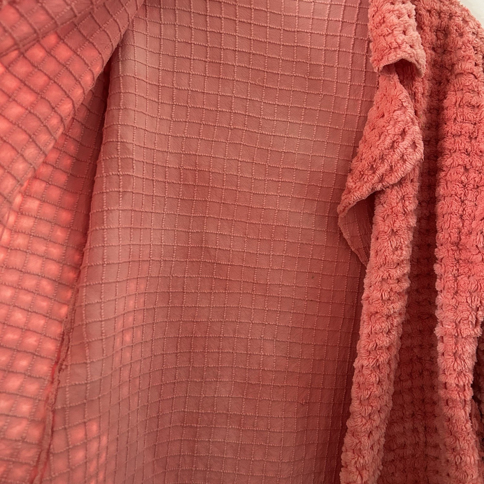 Vintage Coral Pink Chenille Jacket Coat Blazer With Waist Tie