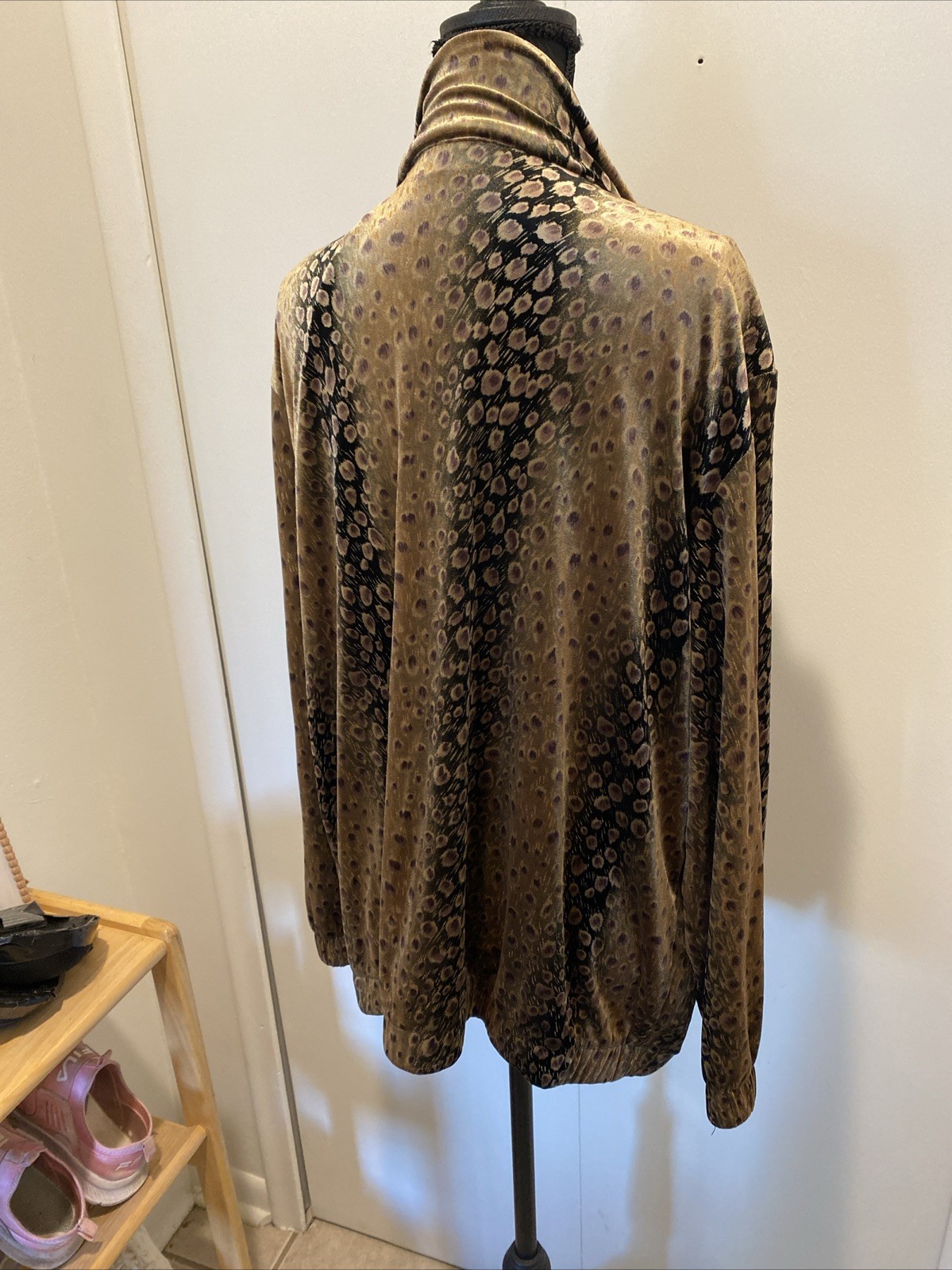 Silver Threads Vintage 80s Metallic Velvet Animal Print Jacket Gold SZ L Made US