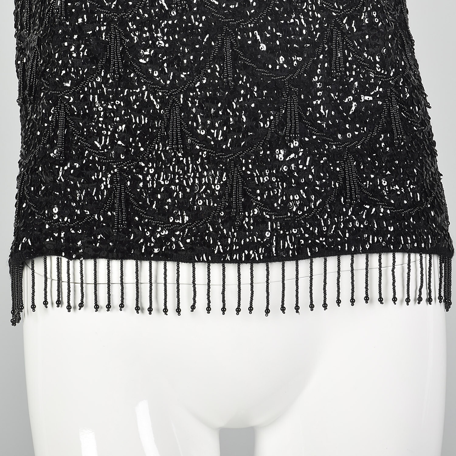 Medium 1960s Sleeveless Black Beaded Blouse 60s Knit Tank Vintage Sequin Top VTG
