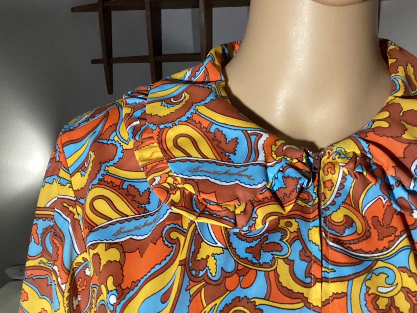 Vintage 60s 70s Psychedelic Paisley Maxi Dress Signature Fabric Kenneth Jay Lane