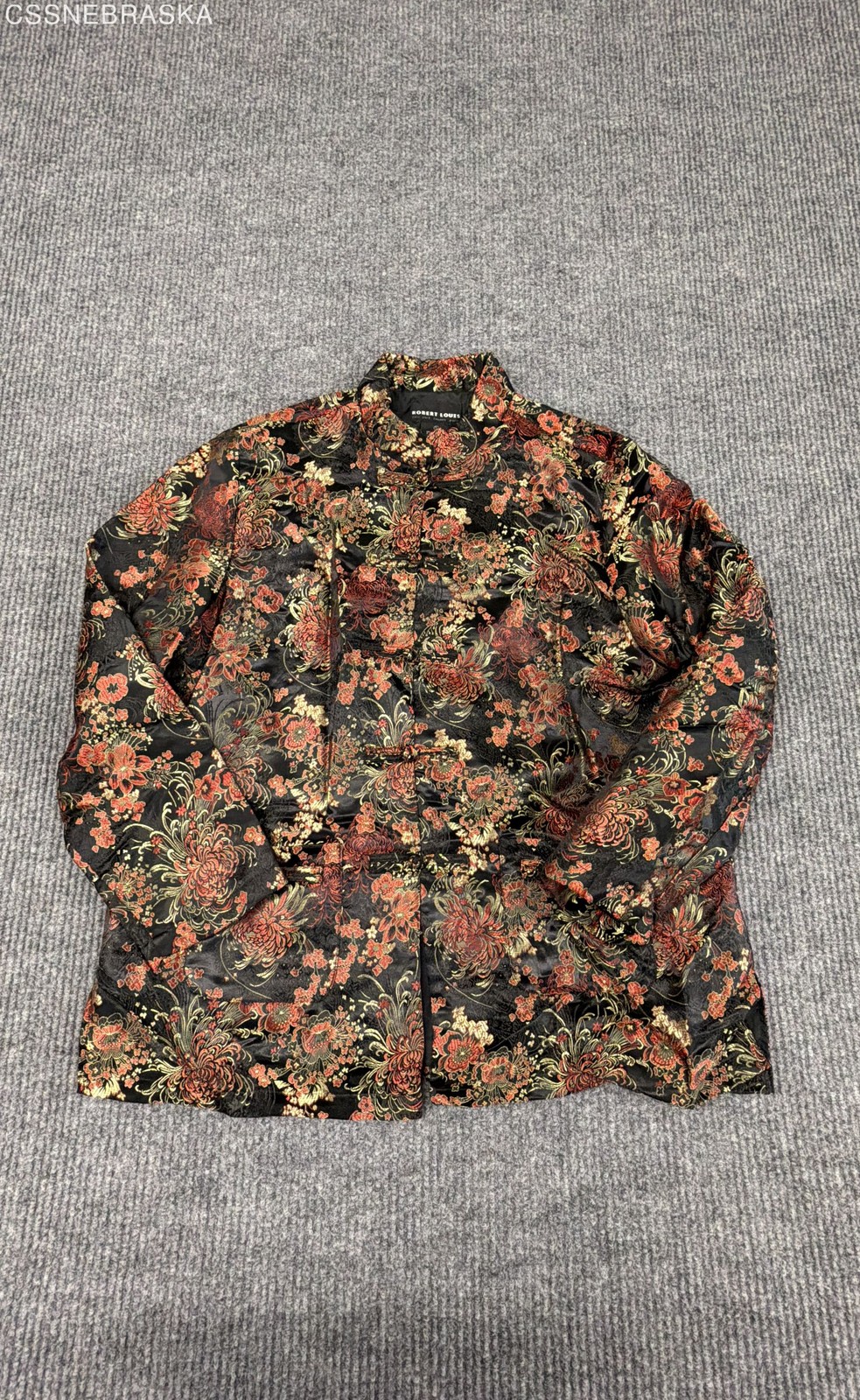 Robert Louis Women&rsquo;s Vintage 90s Black Red Silk Brocade Floral Jacket Size L