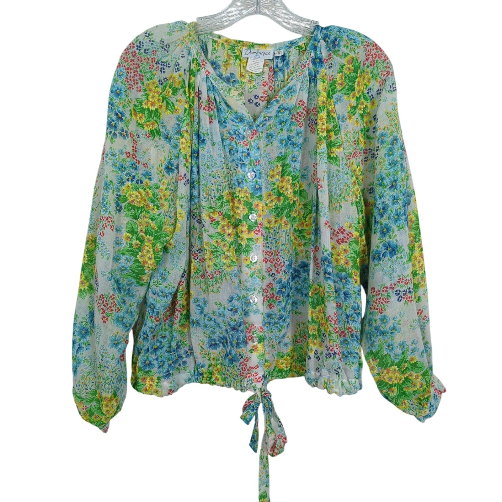 Vintage Domanique long sleeve summer sheer floral bohemian 1960&rsquo;s Top sz S