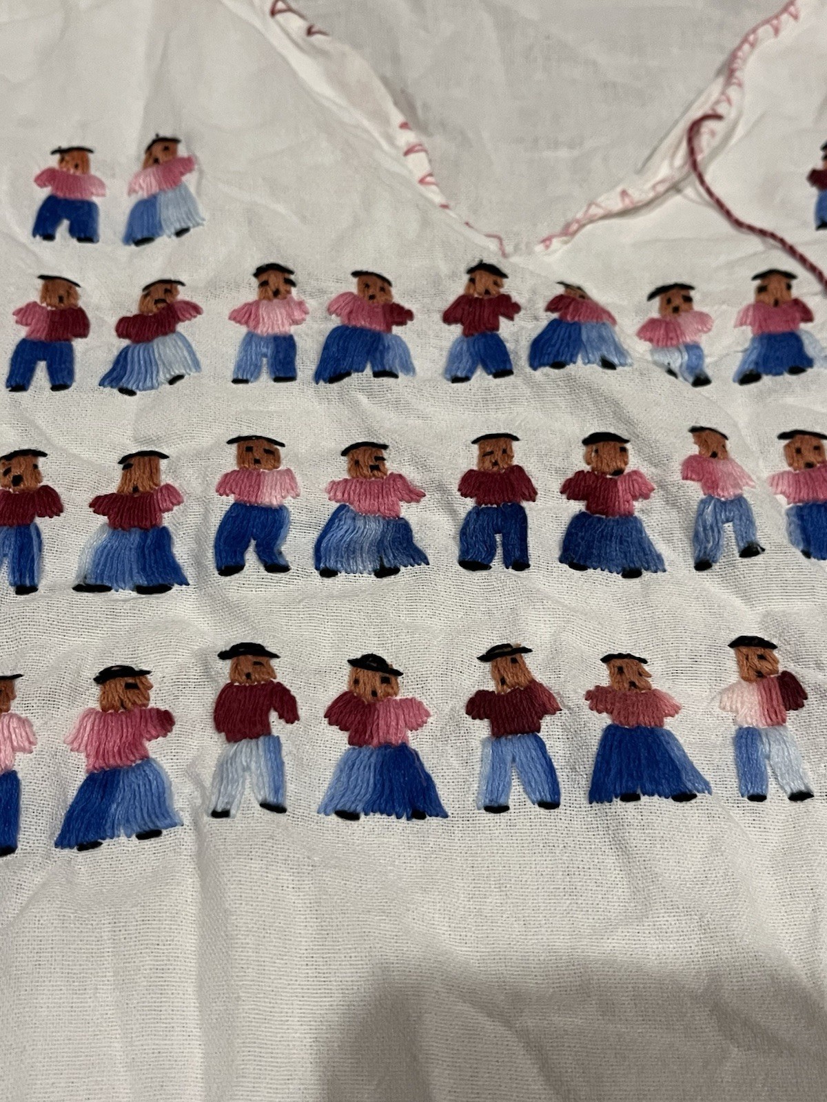 Vintage Handmade Embroidered Peasant Floral Cotton Boho Folk Art Artisan Blouse