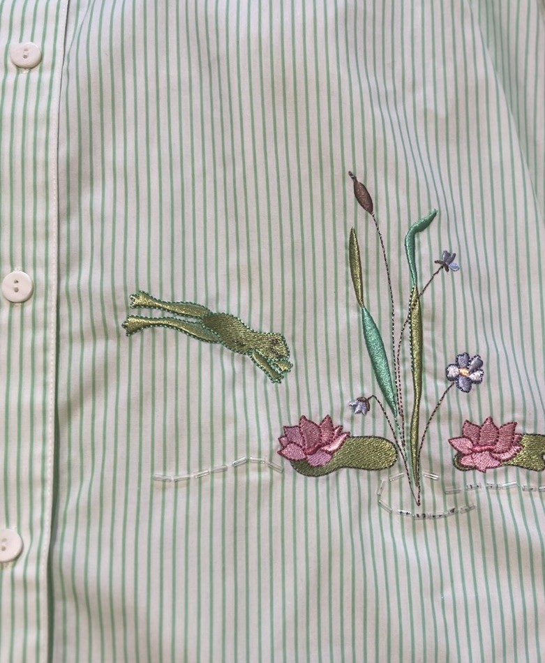 90s Graff 2pc Womens L Embroidered Spring Hummingbird Frog Shirt Capri Pants