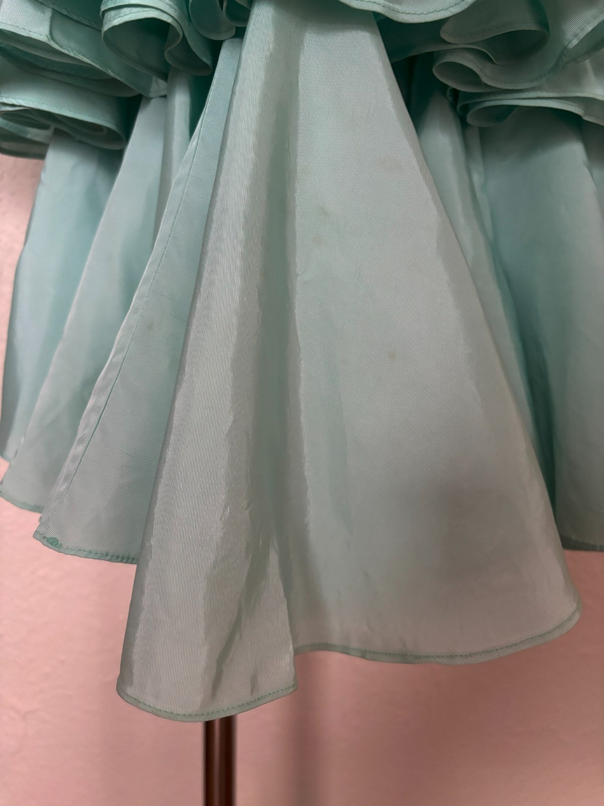 1980s Aqua Ruffled Strapless Evening Dress by Lillie Rubin, Small to Medium