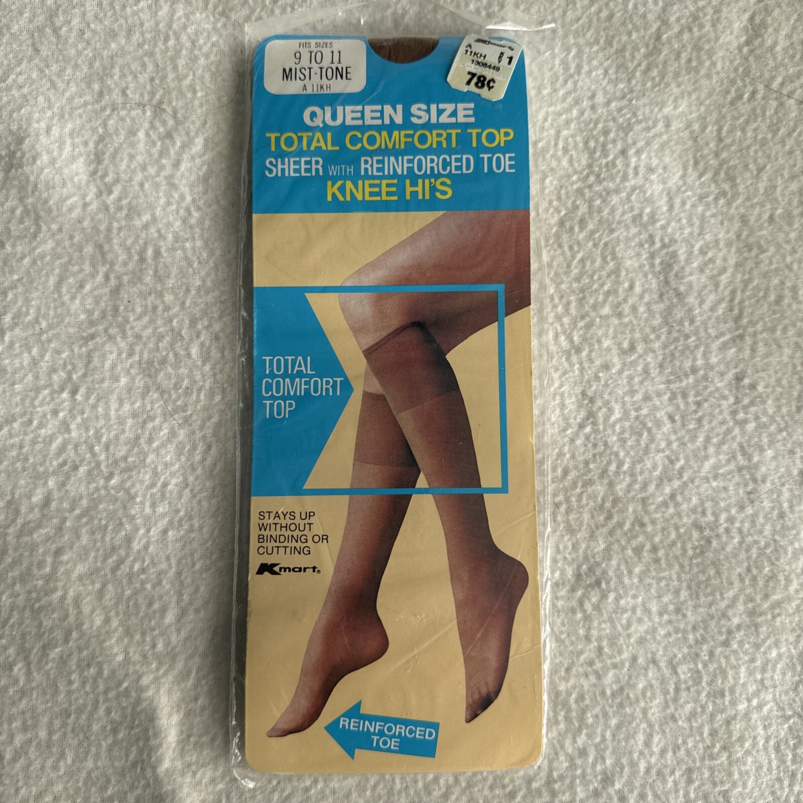 Queen Size Knee Highs Hi&rsquo;s Pair Vintage Kmart Sheer Size 9-11 Mist Tone NIP NOS