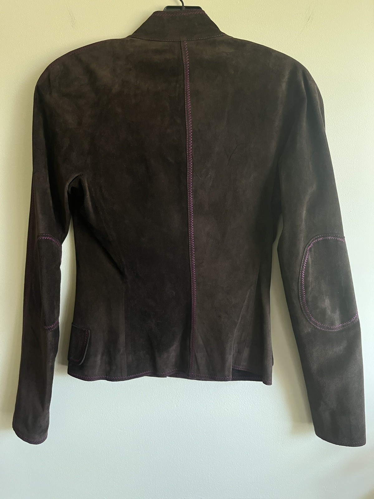 1990s Emanuel Ungaro Leather Suede Chocolate Brown + Purple Vintage Moto Jacket