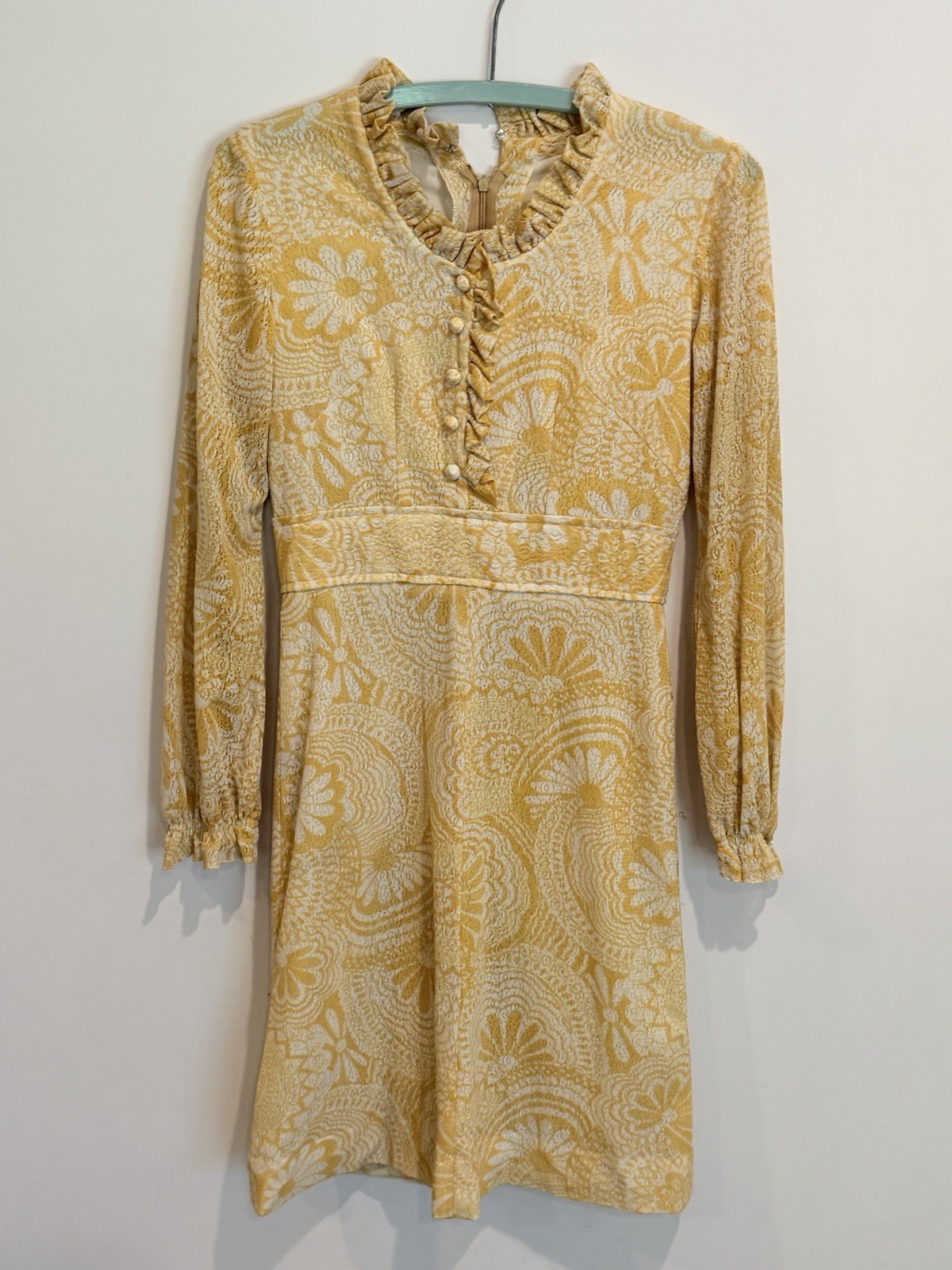 Vintage 60s/70s Mod Mini Dress Yellow Bold Floral Boho Prairie