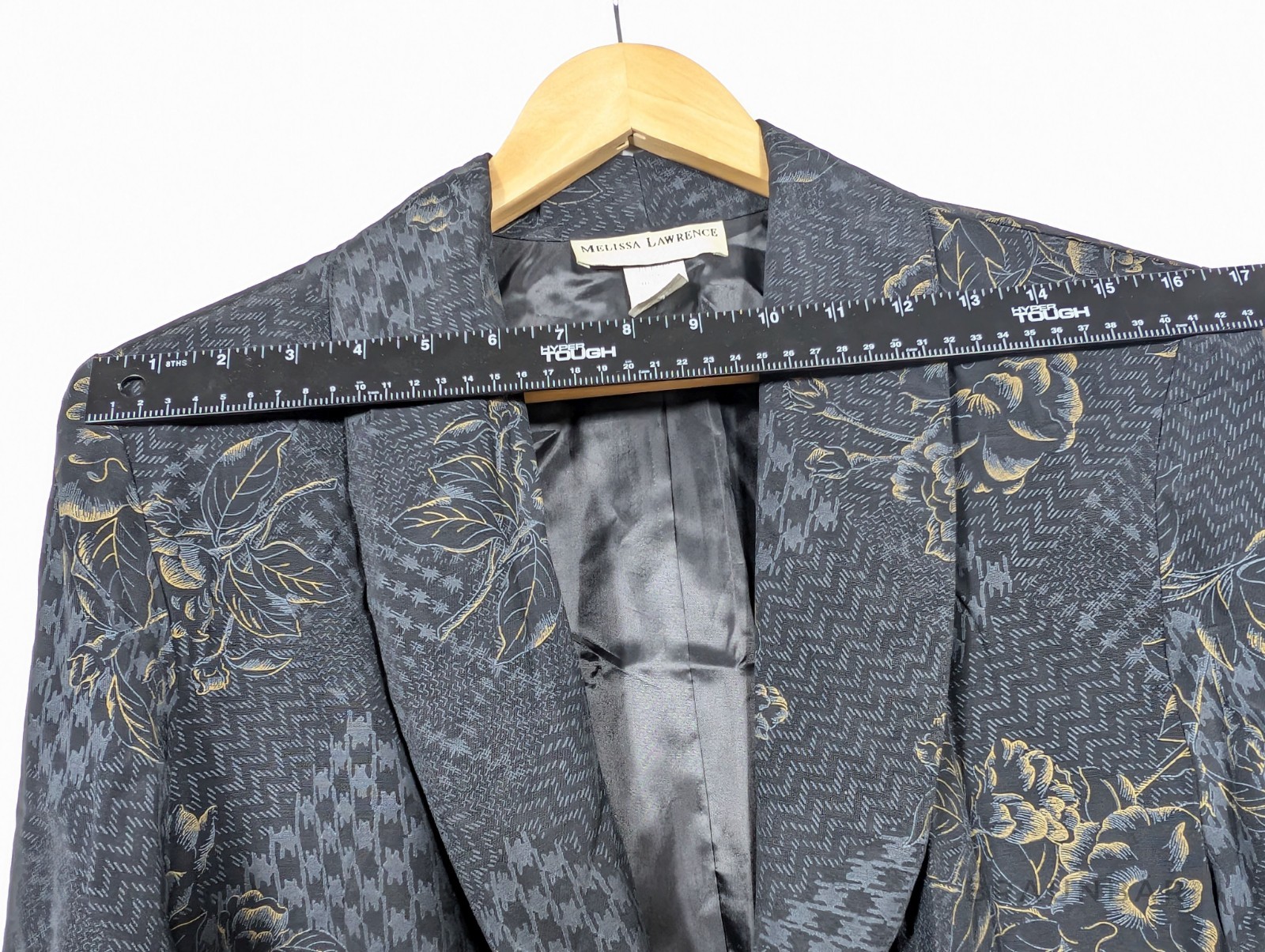 Vtg 80s Melissa Lawrence Blazer M Made USA Acetate Jacquard Floral Shoulder Pads