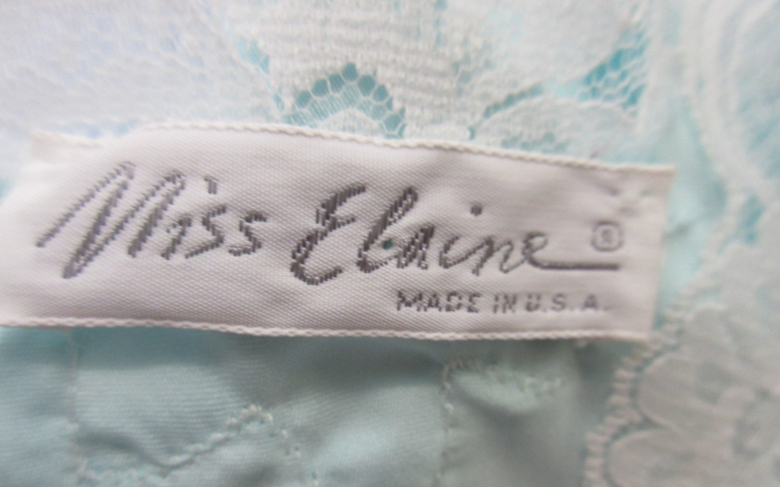 80s MISS ELAINE GLOSSY poly SATIN IVORY LACE BIAS AQUA sleep shirt nightgown S