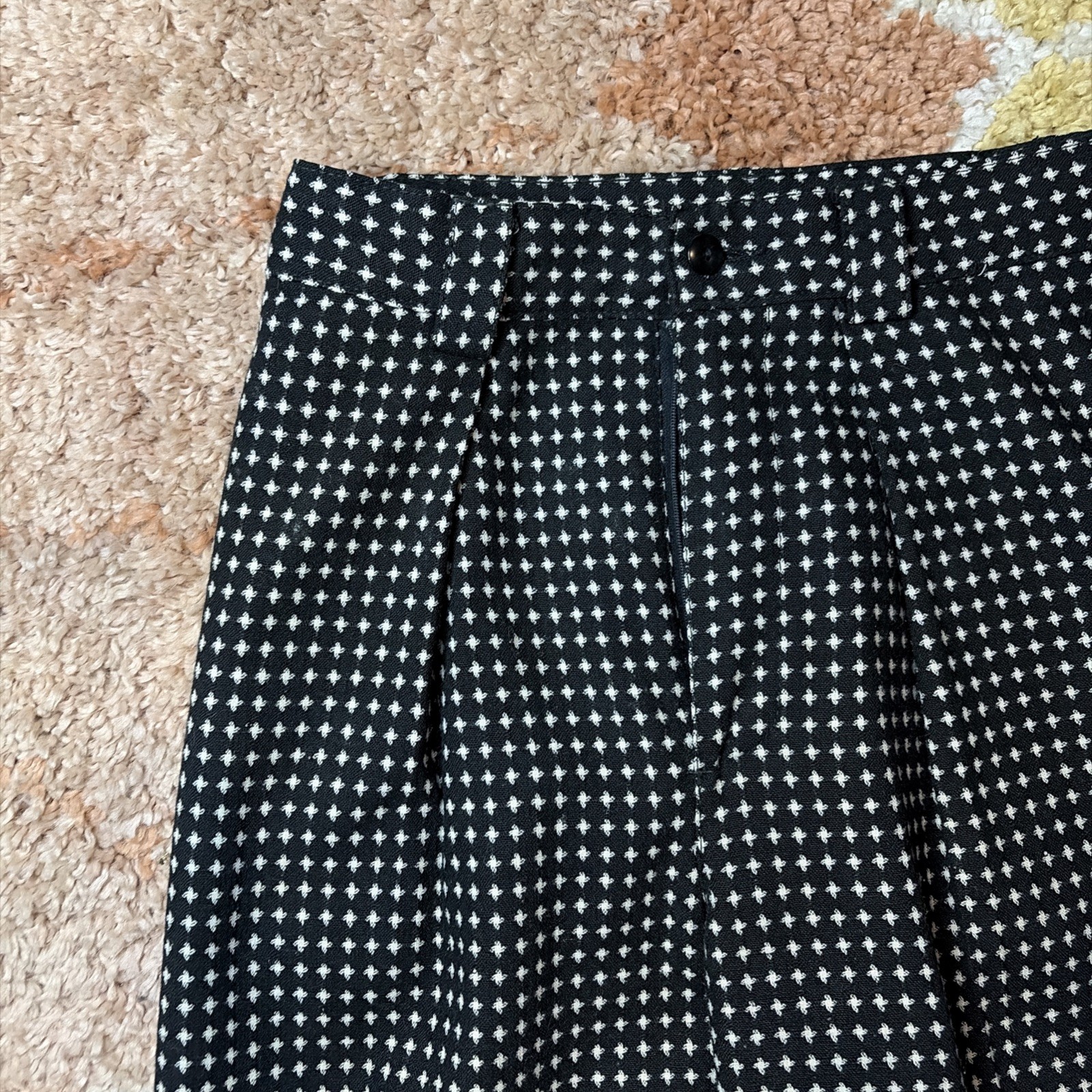 Vintage Benetton Patterned Wool High Waist Women’s Pants Black Pleated 26”