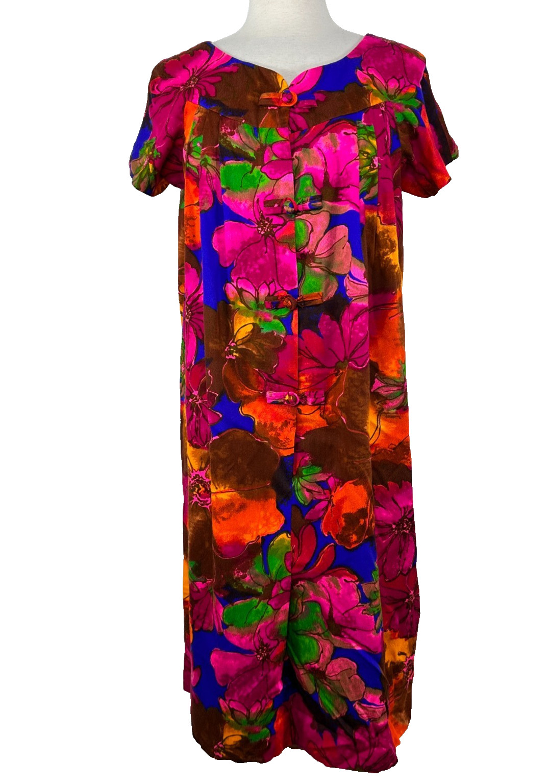 Vintage Royal Hawaiian Dress Made In Hawaii Tiki Luau Shift 1/2 Buttons Sz M-L?