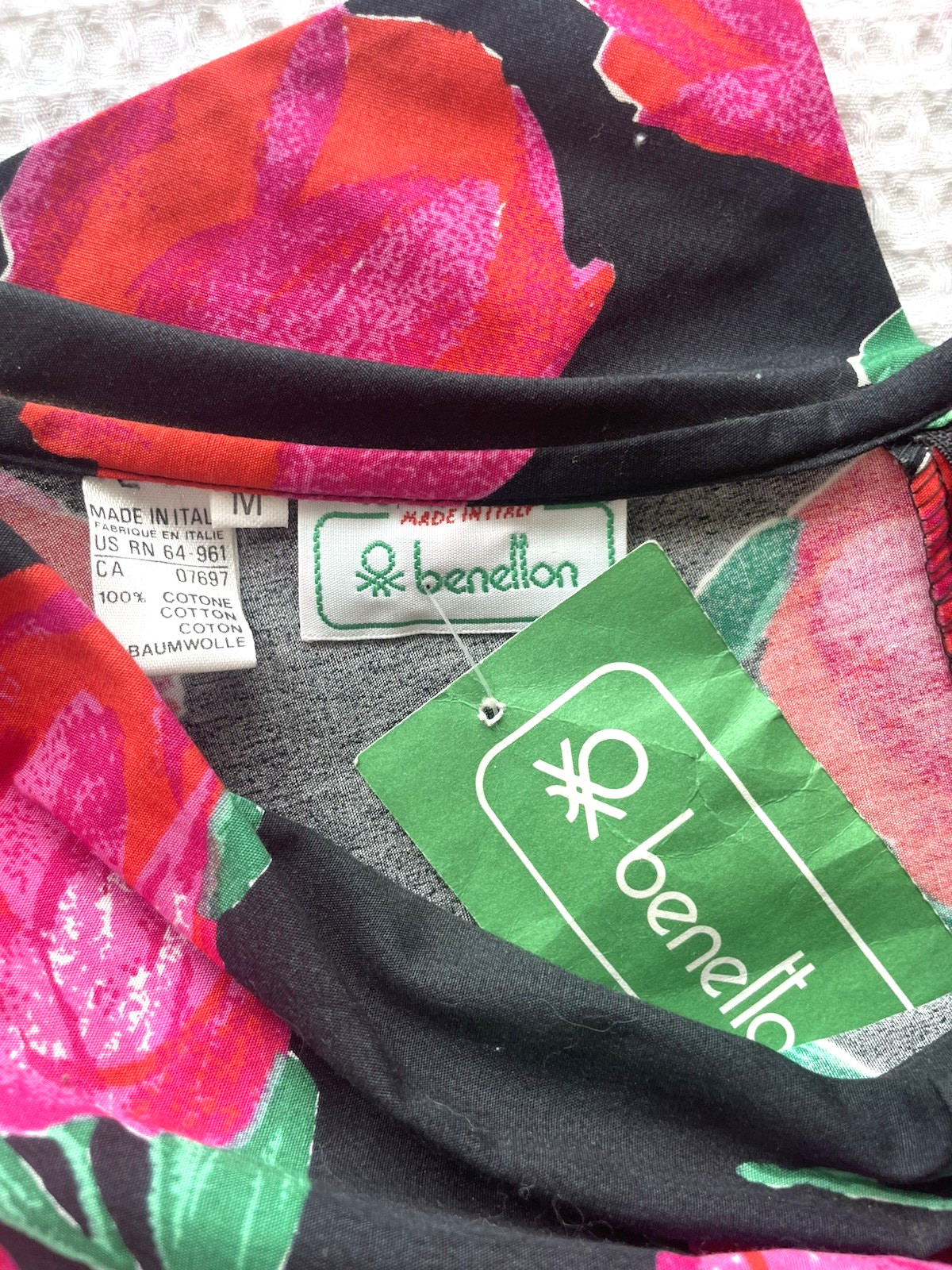 NWT Vintage 80s Benetton Dress Tulip Floral Made In Italy Garden Party Italian