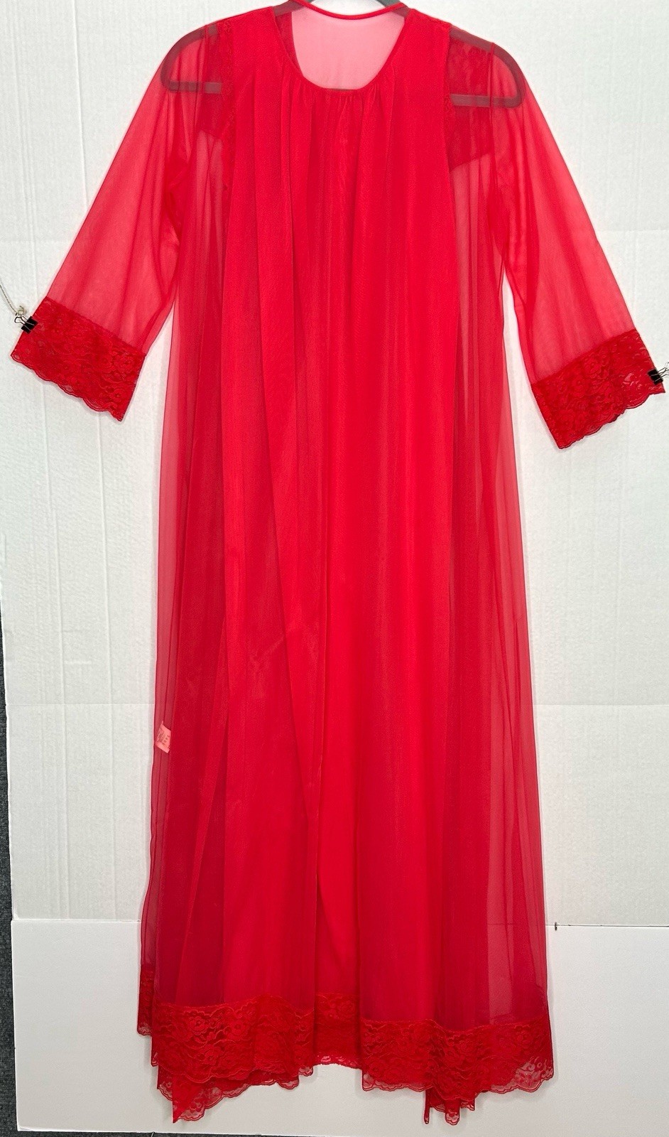 VTG Peignoir Set Pinehurst Red Sheer Long Nightgown with Sheer Robe Size Small
