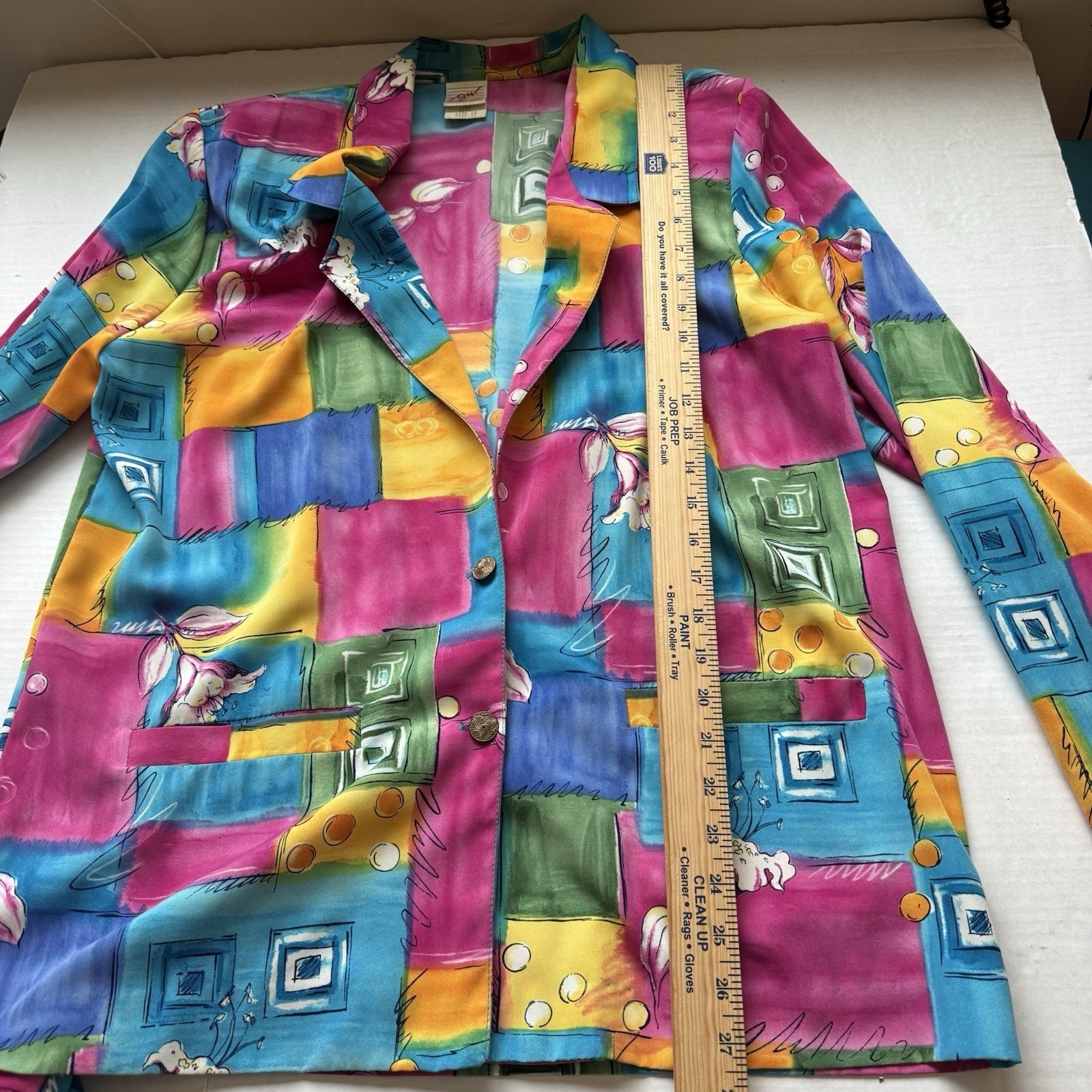 Vtg 80s L Color block Multicolor Long Jacket Blazer Artsy Art To Wear Shirt GW