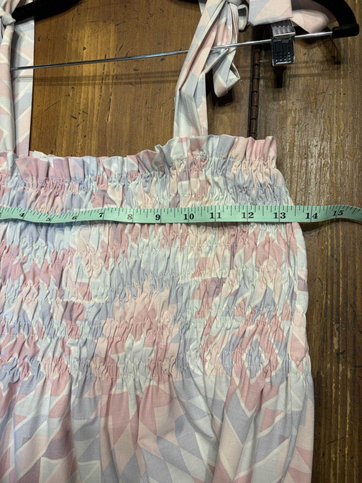 Handmade Vintage Upcycled Patchwork Print Cotton Blend Tie Smocked Dress L/XXL