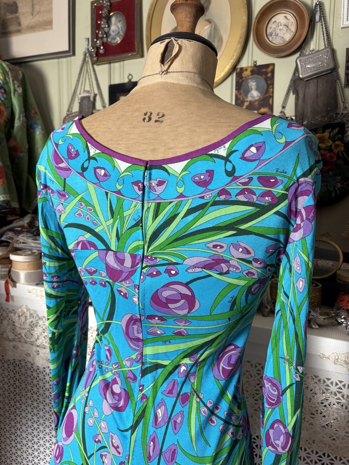 Vintage 1960s Emilio Pucci Silk Knit Printed Dress, Floral Abstract