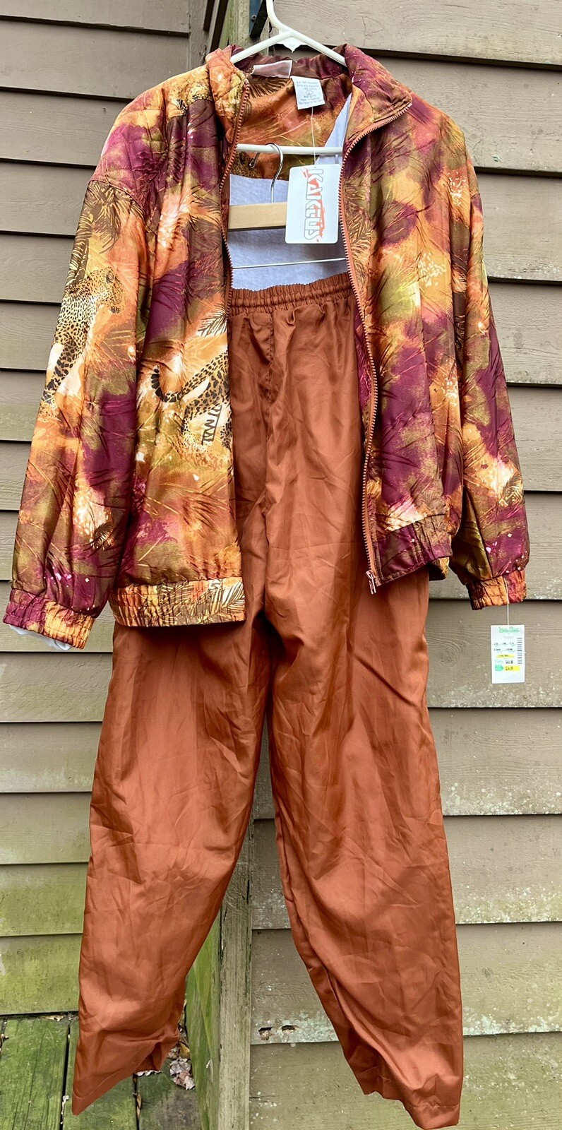 Vintage Kaktus Leopard Print Jungle Jumper 30” Mom Pants Full Zip Jacket Large