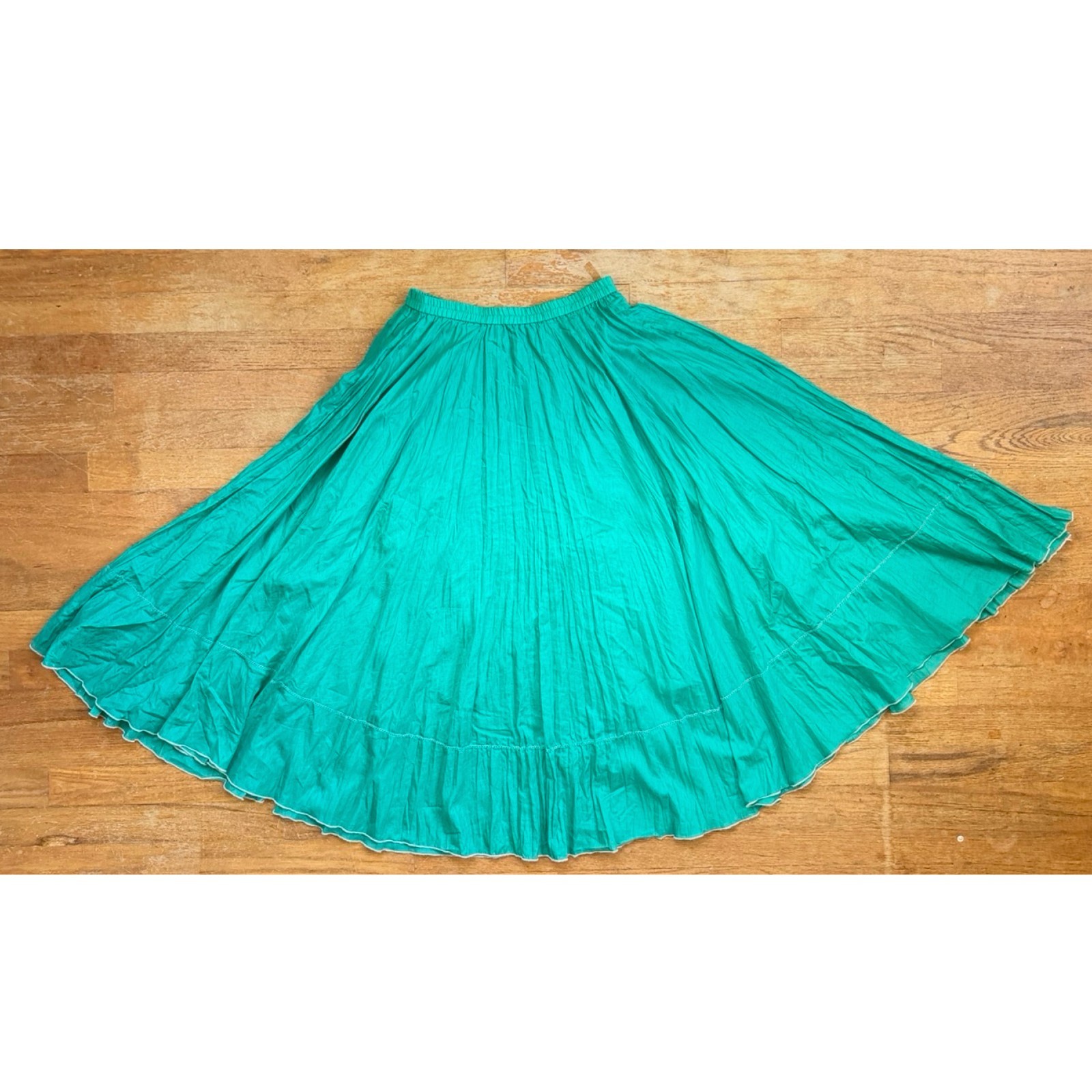 Vintage Teal Cotton/Silk Blend Midi Skirt Size XS/Small 26-29&Prime; Waist Flowy