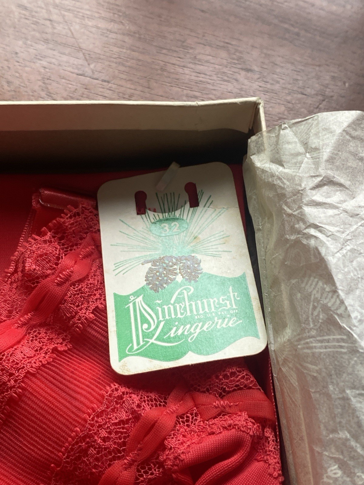 In box Vintage 50s or 60s Pinehurst Lingerie Gorgeous Size 32 Red Nylon slip