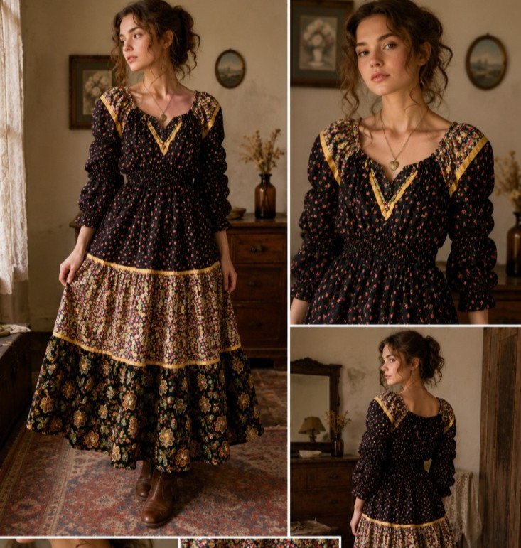 Vintage Young Edwardian by Arpeja Prairie Dress 1970s Cottagecore Floral size 5
